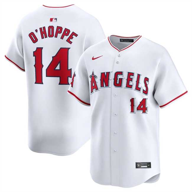Mens Los Angeles Angels #14 Logan OHoppe White Home Limited Stitched Baseball Jersey Dzhi->los angeles angels->MLB Jersey